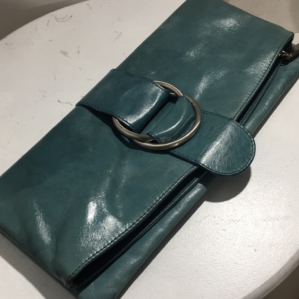 Vintage HOBO International turquoise blue leather Clutch